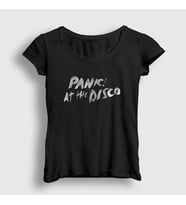 Presmono Kadın Beyaz Brush Panic! at the Disco T-Shirt 72230tt (Siyah)