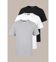 COMEOR Erkek Çok Renkli T- Shirt Regular Fit Rahat Kesim Bisiklet Yaka 3'lü Basic Tişört Paketi (Beyaz - Siyah - Gri)
