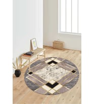 Dijital Baskılı Kaymaz Taban Yıkanabilir Yuvarlak Salon Halısı Koridor Halısı Paspas NDY-HT-1029 (Vizon)