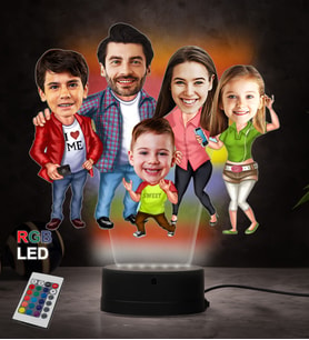 Doğum Günü Hediyesi,Sevgiliye Hediye, Kişiye Özel Fotoğraflı Çekirdek Aile  Karikatür 3D Led Lamba (RGB)