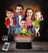 Doğum Günü Hediyesi,Sevgiliye Hediye, Kişiye Özel Fotoğraflı Çekirdek Aile  Karikatür 3D Led Lamba (RGB)