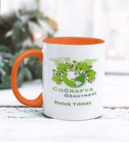 Coğrafya Öğretmeni Tasarımlı Kişiye Özel Kupa Bardak (Turuncu)