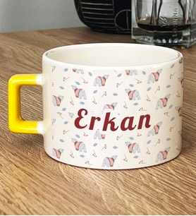 Kişiye Özel Tatlı Ayıcık Desenli Hediye Lüks Fincan Arkadaşa Hediye (Sarı)