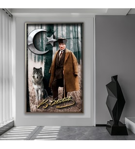 Metal Çerçeveli Atatürk Cam Tablo (Bronz)