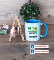 Petrol ve Doğalgaz Mühendisi Kupa Bardak Beyaz ve Fotoğraflı Ahşap Anahtarlık Hediye (Model 4)