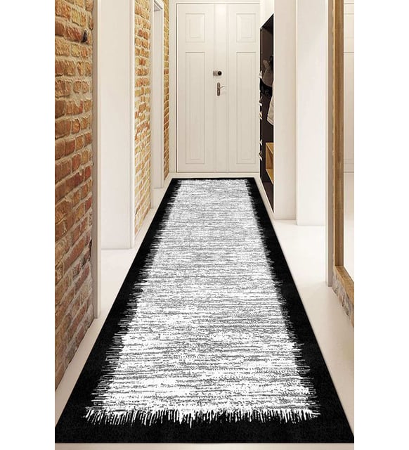 Dijital Baskılı Kaymaz Taban Yıkanabilir Modern Yolluk Ve Koridor Halısı NDU-HT-510 (Siyah)