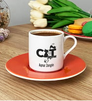 Kişiye Özel Cat Mom Türk Kahvesi Fincanı Kedi Annesi -5- (Turuncu)