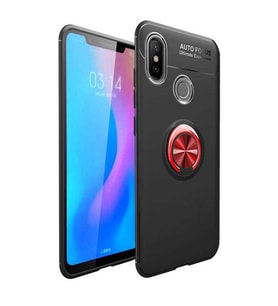 Xiaomi Mi 6X Kılıf Yüzüklü Magnetli Ravel Case (Siyah-Kırmızı)