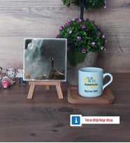 Mühendisler Günü Hediyesi Fotoğraflı Dekoratif Taş, Ahşap Altlıklı Türk Kahvesi Fincanı Hediye (Model 1)