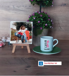 Ablaya Hediye Fotoğraflı Dekoratif Taş, Ahşap Altlıklı Türk Kahvesi Fincanı Hediye (Model 9)