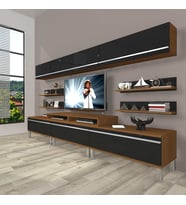 Decoraktiv Ekoflex 8y Mdf Krom Ayaklı Tv Ünitesi Tv Sehpası (Siyah - Ceviz)