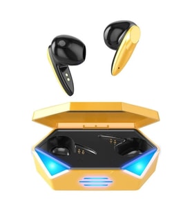 Tüm Akıllı Telefonlarla Uyumlu Işıklı Kulakiçi Kablosuz Bluetooth Kulaklık Oyuncu Kulaklığı Çift Mikrofonlu (Sarı)