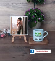 Petrol ve Doğalgaz Mühendisi Fotoğraflı Dekoratif Taş, Ahşap Altlıklı Türk Kahvesi Fincanı Hediye (Model 1)