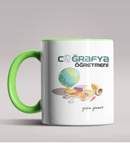 Kişiye Özel Coğrafya Öğretmeni Tasarımlı Siyah Renk Kupa Bardak 4 (Yeşil)