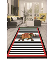 Dijital Kaymaz Taban Yıkanabilir Modern Renkli Salon Halısı Mutfak Halısı Yolluk ND-HT-606 (Siyah-Kırmızı)