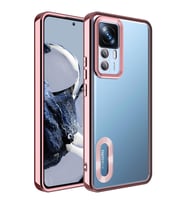 Xiaomi Mi 12T Kılıf Kamera Korumalı Logo Gösteren Şeffaf Kapak (Rose)