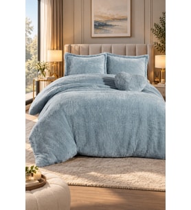 Çift Kişilik Kalpli Peluş Nevresim Takımı (Gri)