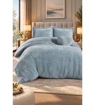 Çift Kişilik Kalpli Peluş Nevresim Takımı (Gri)