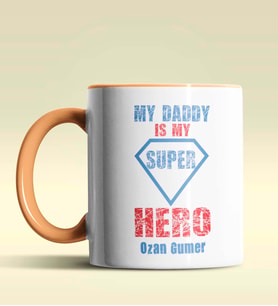 Kişiye Özel My Daddy is My Hero Tasarımlı Siyah Kupa Bardak (Turuncu)