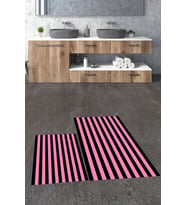 EVDEYA Dijital Baskılı Yıkanabilir Çizgili Modern İkili Banyo Halısı Paspas Klozet Takımı, KLOZET-50-KIRMIZI, (Pembe)