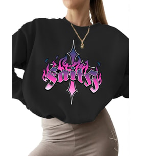 Sweatshirt unisex kalın erkek Bej kadın İnanç Baskılı Sweatshirt bisiklet yaka 3 iplik şardonlu (Siyah)