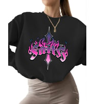 Sweatshirt unisex kalın erkek Bej kadın İnanç Baskılı Sweatshirt bisiklet yaka 3 iplik şardonlu (Siyah)