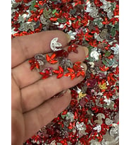 1 CM 50 GR PARLAK ÇİÇEK YAAPRAK DELİKLİ BONCUK OYA YAZMA PULU YAZMA BONCUĞU (Kırmızı)