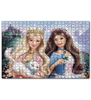 Cakapuzzle Barbie Bebekler ve Beyaz Kedi  Puzzle Yapboz MDF (Ahşap) (1000 Parça)