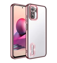 Xiaomi Redmi Note 10S Kılıf Kamera Korumalı Logo Gösteren Şeffaf Kapak (Rose)