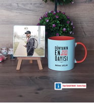Dayıya Hediye Fotoğraflı Dekoratif Taş, Kupa Bardak Beyaz Hediye (Model 13)