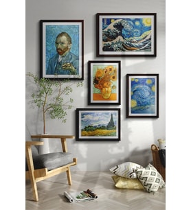 Van Gogh Tablo Sanatsal Ünlü Ressam Çerçeveli Çoklu Tablo Modern Çerçeveler Ev Dekoru ÖZC-450 (Ceviz)