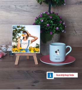 Geometri Öğretmeni Fotoğraflı Dekoratif Taş, Ahşap Altlıklı Türk Kahvesi Fincanı Hediye (Model 6)