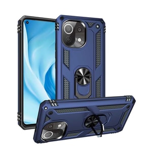 Xiaomi Mi 11 Lite Kılıf Zore Vega Yüzüklü Standlı Zırh Kılıf (Mavi)