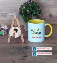 Mimara Hediye Kupa Bardak Beyaz ve Fotoğraflı Ahşap Anahtarlık Hediye (Model 7)