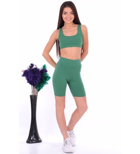 Kadın Sporcu Crop Tayt Takım  (Yeşil)