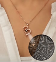 925 Ayar Gümüş 100 Dilde Seni Seviyorum Kalp Kolye (Rose)