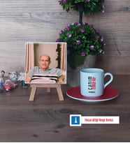 Dedeye Hediye Fotoğraflı Dekoratif Taş, Ahşap Altlıklı Türk Kahvesi Fincanı Hediye (Model 3)