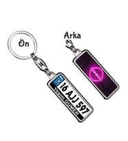 Kişiye Özel Mini Nissan Neon Pembe Logo Tema Plaka Anahtarlık (Gümüş)