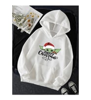 Baby Yoda Christmas Yeni Yıl Kapşonlu Sweatshirt (Beyaz)