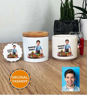 Kişiye Özel Karikatürlü Diyetisyen Hediye Seti T Kupa, Kalemlik, Anahtarlık Diyetisyenler Günü Hediyesi Erkek Diyetisyene Hediye (Kırmızı)