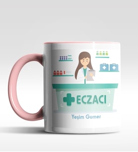 Kişiye Özel Eczacı Tasarımlı Siyah Kupa (Beyaz-Pembe)