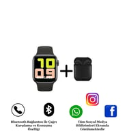 Tüm Telefonlarla Uyumlu Smart Watch 6 Series Akıllı Saat ve İ12 Bluetooth Kulaklık (Siyah)