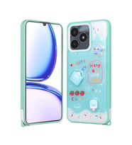 Realme C53 4G Kılıf Kabartma Figürlü Parlayan Sıvılı Simli Cevze Kapak (Yeşil)