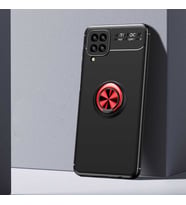 Galaxy M12 Kılıf Zore Ravel Yüzüklü Silikon Kılıf (Siyah-Kırmızı)