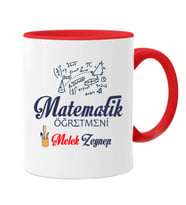 Matematik Öğretmen Temalı  Geometrik Şekillerle Tasarlanmış  Kupa Bardak (Kırmızı-Beyaz)