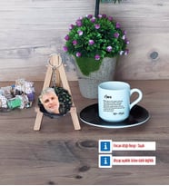 Amcaya Hediye Türk Kahvesi Fincanı Ahşap Altlıklı ve Fotoğraflı Ahşap Anahtarlık Hediye (Model 7)