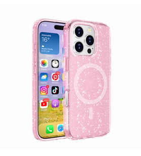 iPhone 16 Pro Max Kılıf Magsafe Şarj Özellikli Parlayan Simli Saydam Renkli Allstar Kapak (Pembe)