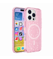 iPhone 16 Pro Max Kılıf Magsafe Şarj Özellikli Parlayan Simli Saydam Renkli Allstar Kapak (Pembe)
