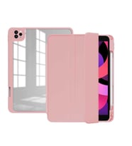 Apple iPad Pro 12.9 4. Nesil 2020 Kılıf Kalem Bölmeli Şeffaf Case A2229 A2069 A2 (Pembe)