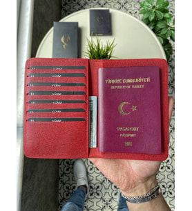 VİSSO 911 Hakiki Deri İsme Özel Pasaport Kılıfı (Kırmızı Cilt)